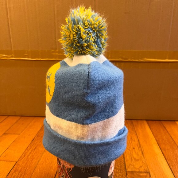 High Noon Vodka Pom Beanie, Blue/White/Yellow - Picture 2 of 4